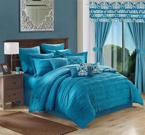 img 4 attached to 🛏️ Hailee 24 Piece Teal Queen Comforter Set with Complete Bed in a Bag, Sheet Set, and Window Treatment by Chic Home