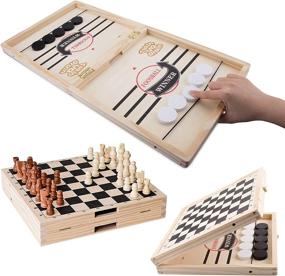 img 2 attached to Portable Folding Wooden Checkers Tic Tac Toe: Versatile Fun on the Go!