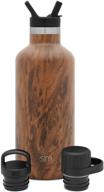 🍶 insulated water bottle with 3 lids: straw, handle, chug - 1 liter reusable ascent narrow mouth stainless steel thermos flask, wood grain pattern - 32oz flask with multiple lid options logo