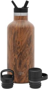 img 4 attached to 🍶 Insulated Water Bottle with 3 Lids: Straw, Handle, Chug - 1 Liter Reusable Ascent Narrow Mouth Stainless Steel Thermos Flask, Wood Grain Pattern - 32oz Flask with Multiple Lid Options