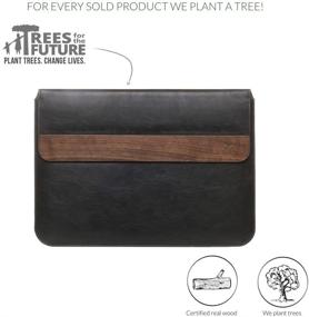 img 1 attached to 🌲 Woodcessories - EcoPouch Real Walnut Wooden MacBook Bag (15") with Black Leather