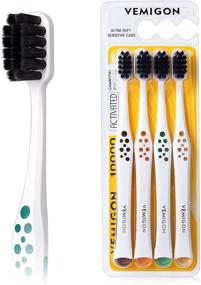 img 4 attached to 🦷 Extra Soft Toothbrush Set for Sensitive Teeth & Braces - Wide Head & Activated Charcoal Bristles (4PCS)