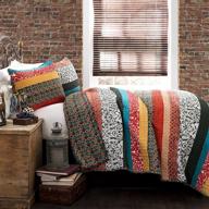 🛏️ lush decor boho stripe quilt reversible 3 piece bedding set, full/queen size, turquoise and tangerine - bohemian design logo