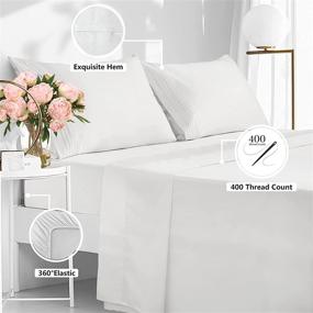 img 2 attached to 🛏️ EASELAND Queen Size Bed Sheet Set – 400 Thread Count Cotton Sheets, 4-Piece Bedding Set with Pillowcases, Deep Pocket Fits 8-14 Inches, White