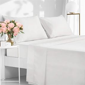 img 4 attached to 🛏️ EASELAND Queen Size Bed Sheet Set – 400 Thread Count Cotton Sheets, 4-Piece Bedding Set with Pillowcases, Deep Pocket Fits 8-14 Inches, White