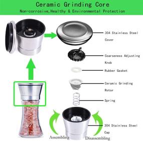 img 1 attached to 🌶️ YCJX Premium Stainless Steel Salt and Pepper Grinder Set - Adjustable Coarseness, Ceramic Rotor, 4 Piece Spice Mill