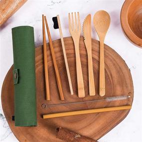 img 1 attached to 🌿 BEWBOW Eco-Friendly Bamboo Utensils Cutlery Set