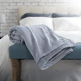 img 4 attached to 🛏️ Experience Ultimate Comfort with Lavish Home Blue Chevron 100% Cotton Luxury Soft Blanket-Full/Queen