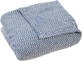 img 2 attached to 🛏️ Experience Ultimate Comfort with Lavish Home Blue Chevron 100% Cotton Luxury Soft Blanket-Full/Queen