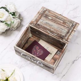 img 3 attached to 🎁 Rustic Torched Wood Wedding Gift Cards Holder Box: Secure Slot Lid & Antique Hinge Lock