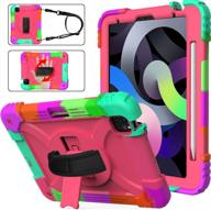 🌈 avakot ipad air 4 case 10.9 inch 2020 with pen holder hand strap shoulder strap for girls, heavy-duty shockproof rugged protective case for ipad air 4th generation a2072/a2316/a2324/a2325 - rainbow logo