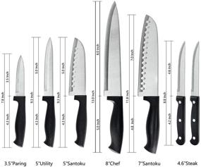 img 3 attached to Набор поварских ножей dearithe Black из 7 предметов: профессиональные ножи из высокоуглеродистой нержавеющей стали - идеальный комплект - можно мыть в посудомоечной машине, включает 5 острых кухонных ножей и 2 ножа для стейка.