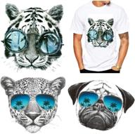 3pcs iron on stickers: tiger, leopard, dog - applique sunglasses animal transfer for jackets & t-shirts - cowboys ironing logo