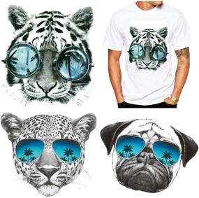 img 4 attached to 3Pcs Iron On Stickers: Tiger, Leopard, Dog - Applique Sunglasses Animal Transfer for Jackets & T-Shirts - Cowboys Ironing