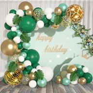 🦁 jungle safari balloons arch garland kit, 22&#34;18&#34;12&#34; green gold white confetti balloons with tropical palm leaves for animal baby shower wedding birthday party graduation decorations supplies logo