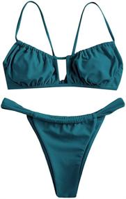img 4 attached to ZAFUL Spaghetti Strap Cutout Keyhole Ruched Tie Cami Bikini Set Swimsuit for Women