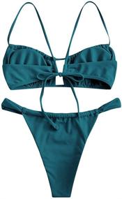 img 3 attached to ZAFUL Spaghetti Strap Cutout Keyhole Ruched Tie Cami Bikini Set Swimsuit for Women