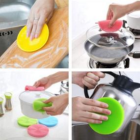 img 1 attached to 🧽 Emoly 6-Pack Food Grade Reusable Sponges for Dishes – Heat Resistant, BPA-Free with Double Sided Silicon Brush – 6 Colors, 6 Count