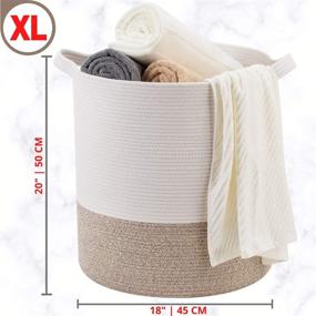 img 3 attached to MINTWOOD Design 20x18 Inches Large Cotton Rope Basket – Stylish Laundry Hamper, Decorative Blanket Basket for Living Room – Round Storage Baskets Ideal for Pillows, Towels – Light Brown