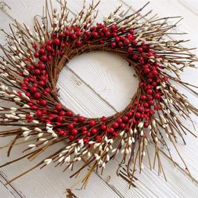 img 2 attached to 🎄 Charming Rustic Twig Red Berry Christmas Wreath: Versatile 14 Inches Pip Berries, Ideal for Valentine's Day, Fall, Autumn, Indoor and Outdoor Decorations, in Red