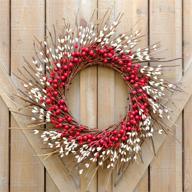 🎄 charming rustic twig red berry christmas wreath: versatile 14 inches pip berries, ideal for valentine's day, fall, autumn, indoor and outdoor decorations, in red логотип