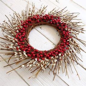 img 1 attached to 🎄 Charming Rustic Twig Red Berry Christmas Wreath: Versatile 14 Inches Pip Berries, Ideal for Valentine's Day, Fall, Autumn, Indoor and Outdoor Decorations, in Red