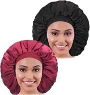 🎀 комплексный уход за волосами с двумя широкими шапками из атласа - эластичной шелковой лентой для длинных волос, шапка большого размера для женщин. логотип