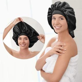 img 1 attached to 🎀 Комплексный уход за волосами с двумя широкими шапками из атласа - эластичной шелковой лентой для длинных волос, шапка большого размера для женщин.