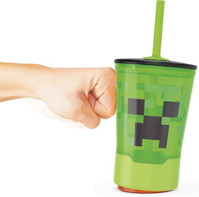 Zak Designs Minecraft 18 oz. Plastic Tumbler with Straw and Sculpted Lid,  Creeper 