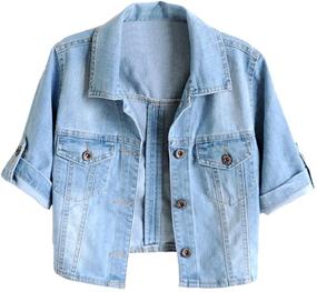 img 4 attached to 👚 TRENDY XU Women's Blue Denim Short Sleeve Jacket: Stylish Summer Sun Protection