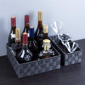 img 1 attached to 🗄️ Posprica Dark Grey Woven Storage Box Cube Basket - Drawer, Closet, Shelf, Dresser Tote Organizer Divider Container