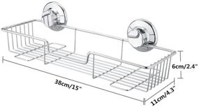img 2 attached to 🚿 Большая душевая корзина без ржавчины со вакуумным креплением - органайзер из нержавеющей стали для ванной комнаты, удобные крючки, установка без сверления, идеальный держатель для шампуня и полка для ванны.