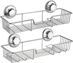 img 4 attached to 🚿 Большая душевая корзина без ржавчины со вакуумным креплением - органайзер из нержавеющей стали для ванной комнаты, удобные крючки, установка без сверления, идеальный держатель для шампуня и полка для ванны.