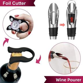 img 2 attached to Wine Opener Set 4-in-1 with Foil Cutter, Stopper, Pourer, Spare Needle - Godmorn Wine Bottle Opener Corkscrew: Compact Vertical Manual Opener in Black Stainless Steel (Gift Package)