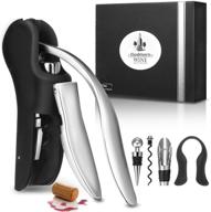 wine opener set 4-in-1 with foil cutter, stopper, pourer, spare needle - godmorn wine bottle opener corkscrew: compact vertical manual opener in black stainless steel (gift package) логотип