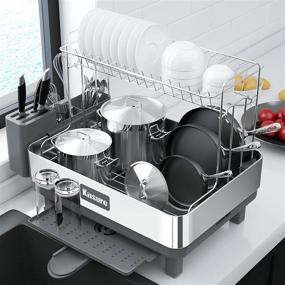 Kitsure Large Dish Drying Rack - Extendable Rack, Multifunctional Silver