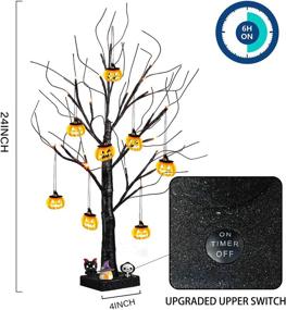 img 3 attached to 🎃 EAMBRITE 2FT Black Glitter Spooky Tree Light: Halloween Décor with 24 LED Orange Lights & 8 Pumpkin Accessories - Battery Operated Indoor Decoration (UL Certified)