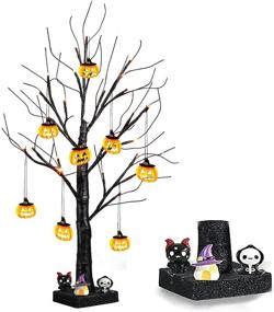 img 4 attached to 🎃 EAMBRITE 2FT Black Glitter Spooky Tree Light: Halloween Décor with 24 LED Orange Lights & 8 Pumpkin Accessories - Battery Operated Indoor Decoration (UL Certified)