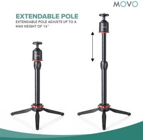img 3 attached to 📷 Movo Mini Camera Tripod with Extendable Pole (MV-T1): Adjustable, Heavy-Duty Aluminum Travel Stand for DSLR, Mirrorless, GoPro, Smartphones - Compact & Portable