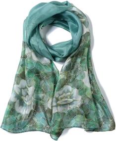 img 4 attached to 🌸 Invisible World Long Hand Painted Floral 100% Mulberry Silk Scarf for Women