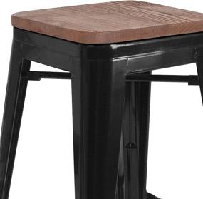 img 2 attached to 🪑 24 Inch High Backless Metal Counter Height Stool with Square Wood Seat in Black - Taylor + Logan