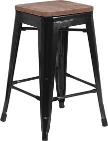 img 4 attached to 🪑 24 Inch High Backless Metal Counter Height Stool with Square Wood Seat in Black - Taylor + Logan