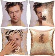 🎁 harry styles sequin pillowcase - funny harry gifts, decorative throw pillow cover, funny pillowcase - harry birthday gift pillow case in champagne gold (t1) logo