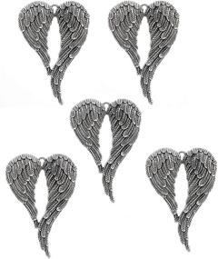 img 2 attached to Sparkle and Shine with JGFinds Large Angel Wings Charm Pendants - 5 Pack of Silver Toned DIY Jewelry Making Supplies