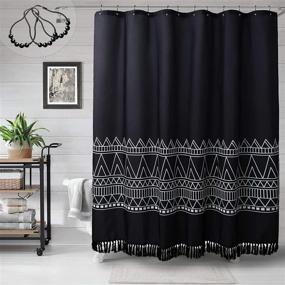 img 4 attached to 🚿 MitoVilla Black Boho Shower Curtain Set: Modern Farmhouse Tassel Design with Abstract Geometric Patterns for Bathroom Decor - Tribal Fabric, 72 x 72