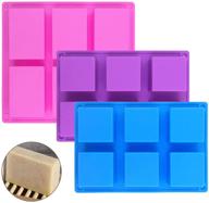 pack of 3 silicone soap molds – 6 cavities, senhai baking mold cake pan, biscuit chocolate 🧼 candy molds ice cube trays handmade diy - pink, blue, purple (includes 1 rectangle & 2 square shapes) logo