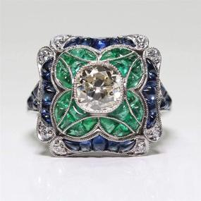 img 1 attached to 💍 Yuren Vintage 925 Sterling Silver Emerald Blue Sapphire White Topaz Ring Women's Wedding Fashion Jewelry Size 6-10 (US Code 6)
