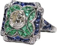 💍 yuren vintage 925 sterling silver emerald blue sapphire white topaz ring women's wedding fashion jewelry size 6-10 (us code 6) logo