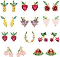 aloecye cute fruit basket stud earrings set: 14k gold plated sweet tropical fruit cz crystal earring gift for women girls logo