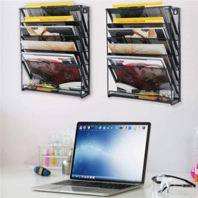 img 1 attached to 📚 Maximize Your Space with Samstar 2 Pack Wall File Organizer: 5-Tier Vertical Paper Holder for Office and Home, Black